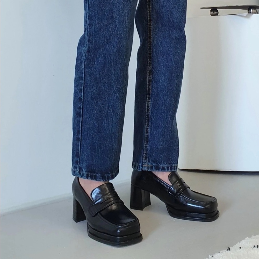 Shop Peche Heeled Platform Loafers size 5.5 🖤